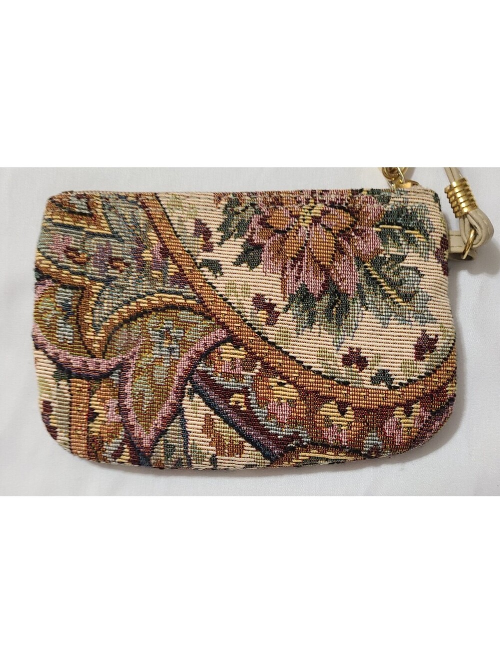 Vtg Bueno Tapestry Wristlet Womens Size Small Beige Coin Purse Floral Bag Pouch - Picture 2 of 7